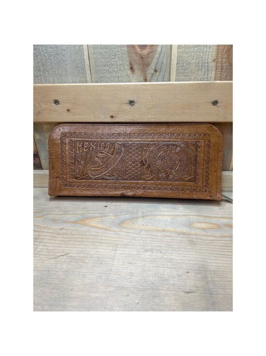 Handbags - Unusual Vintage Mexico 'Tooled Leather' look embossed long clutch purse